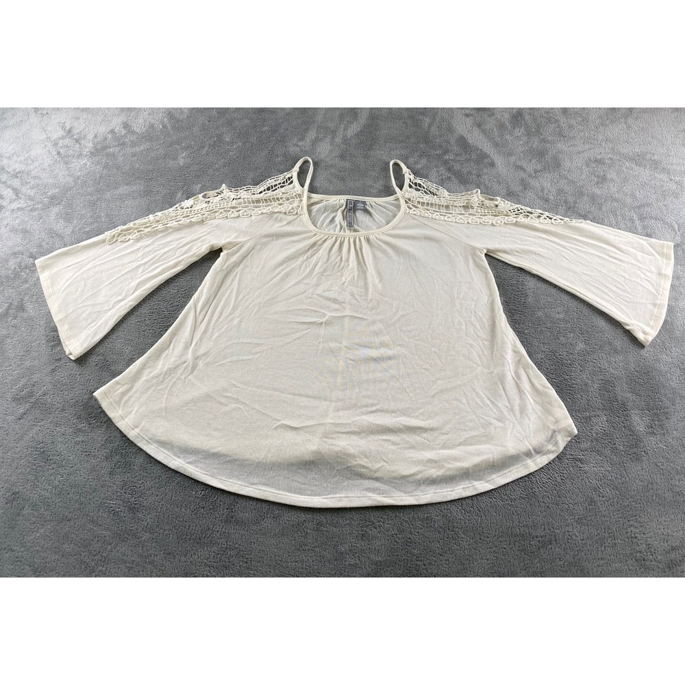 By Design Womens Cream Cold Shoulder Bell Sleeve Crochet Lace Top Small Ivory